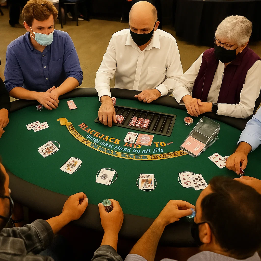 Guests playing blackjack at a Party Pros casino night rental
