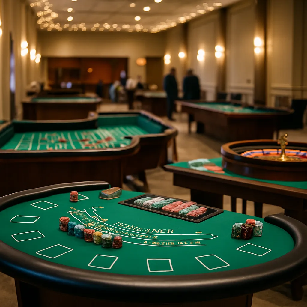 Casino tables set for Pennsylvania corporate and fundraising events.