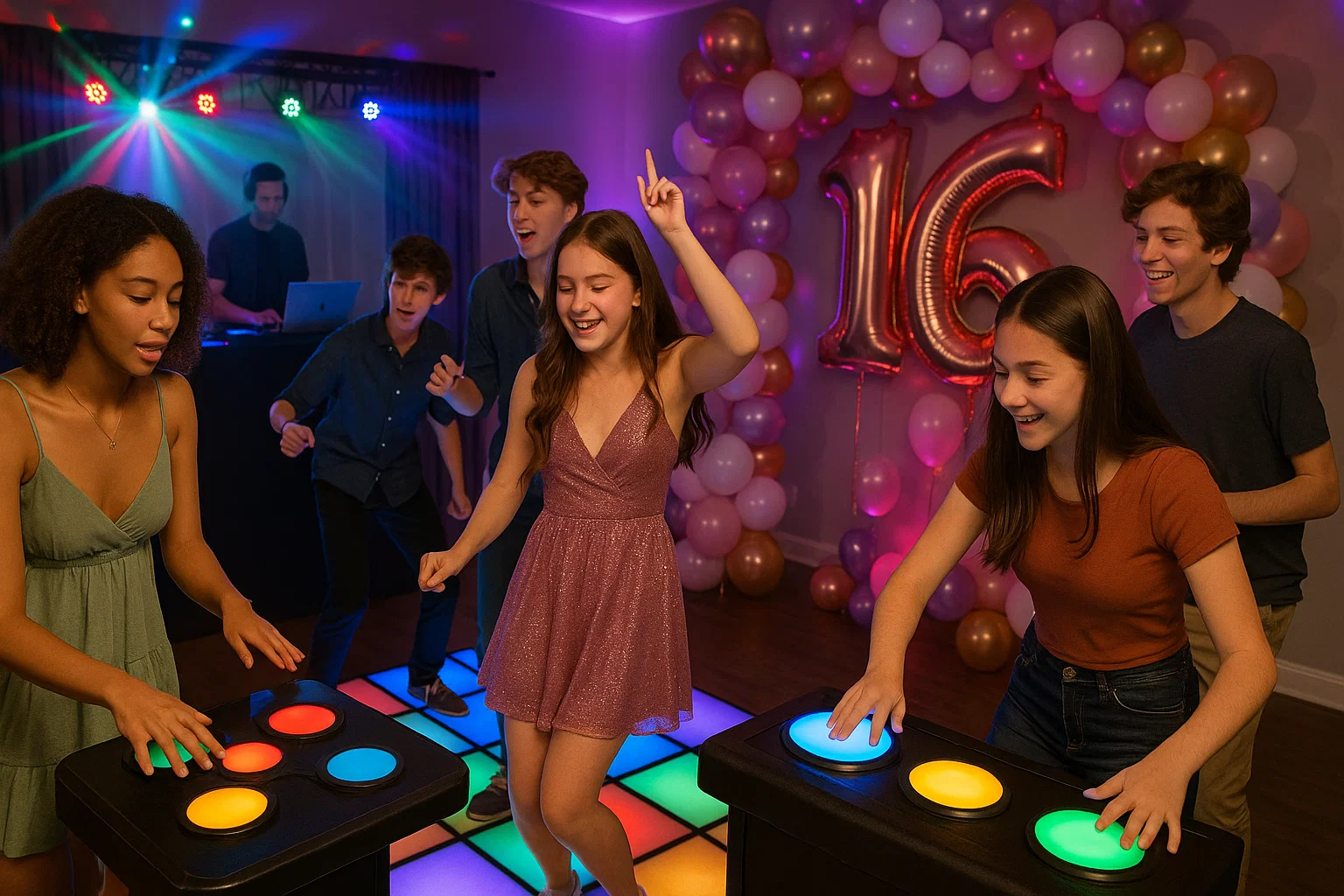 Sweet 16 teen birthday party in Philadelphia with DJ lights and interactive games from Party Pros East Coast