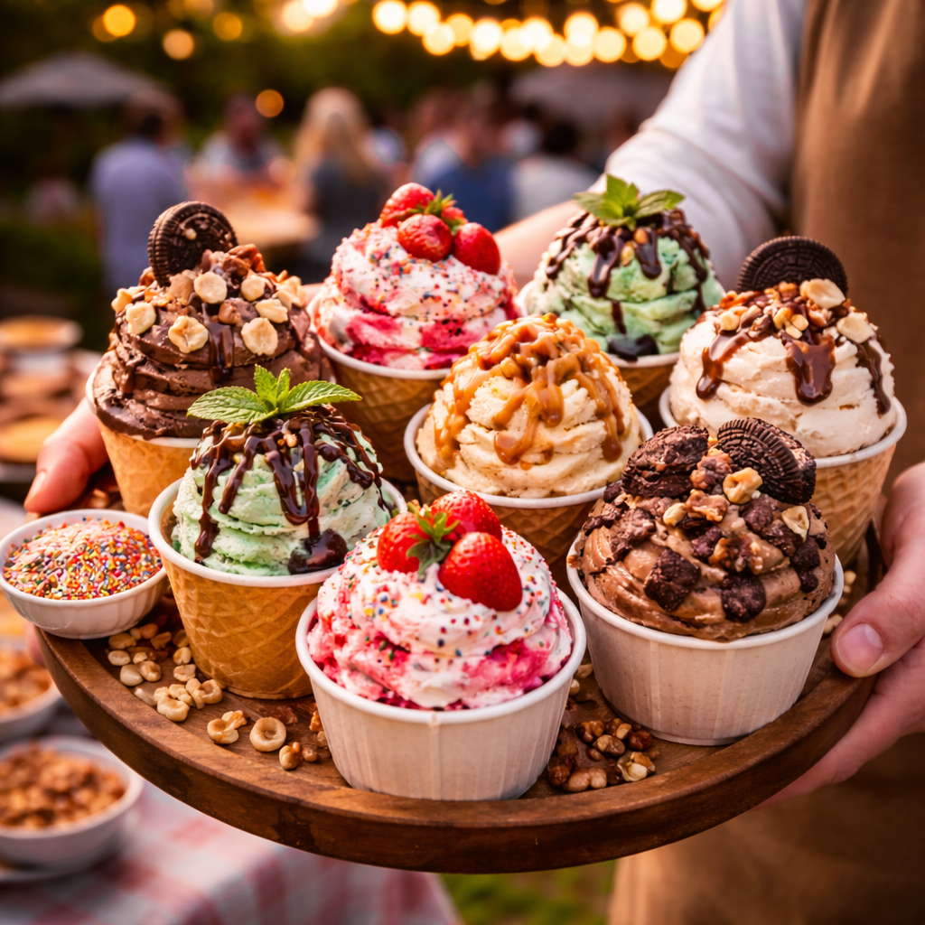 Hard ice cream with assorted toppings rental East Coast