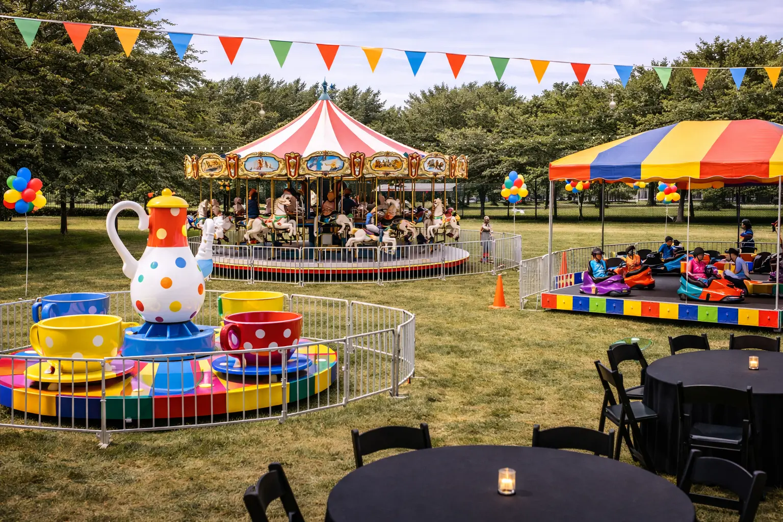 Carnival ride rentals in Delaware with family-friendly midway rides and festival attractions at an event