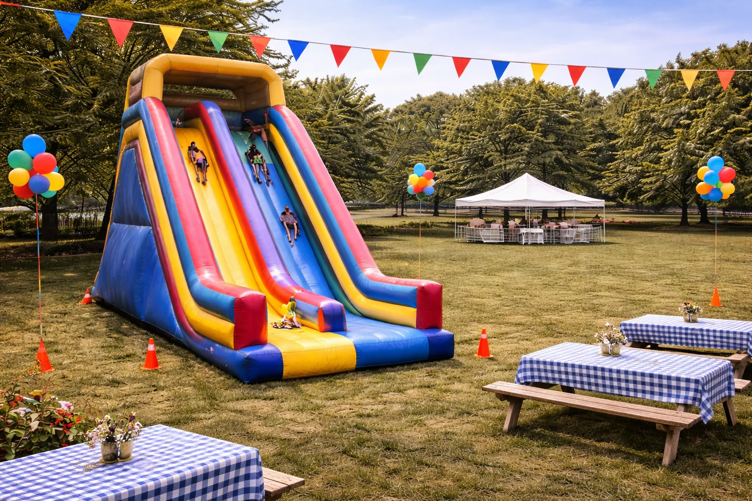Dry slide rentals in Delaware with giant inflatable slide set up for a school or festival event