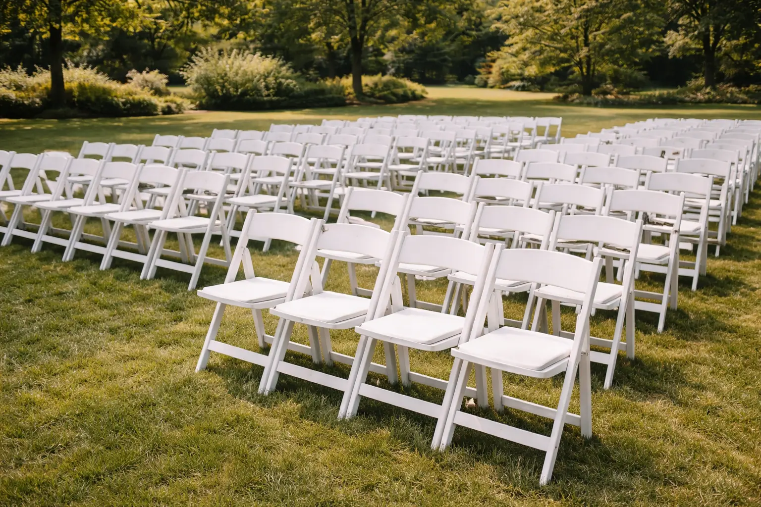 Folding chair rental setup in Delaware with rows of clean event chairs ready for a school, church, or community event