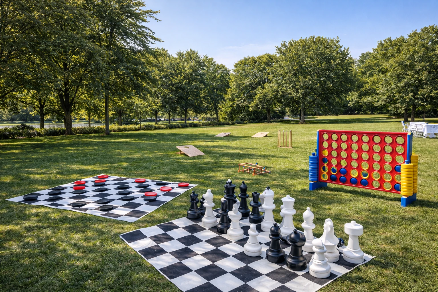 Giant game rentals in Delaware with oversized checkers, chess, and party lawn games