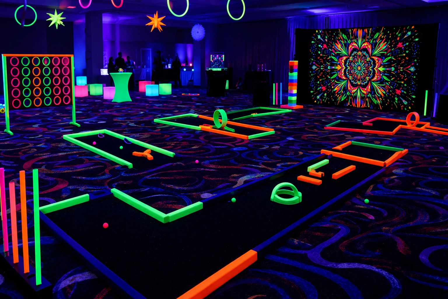 Glow party rentals in Delaware with blacklight games and neon event setup