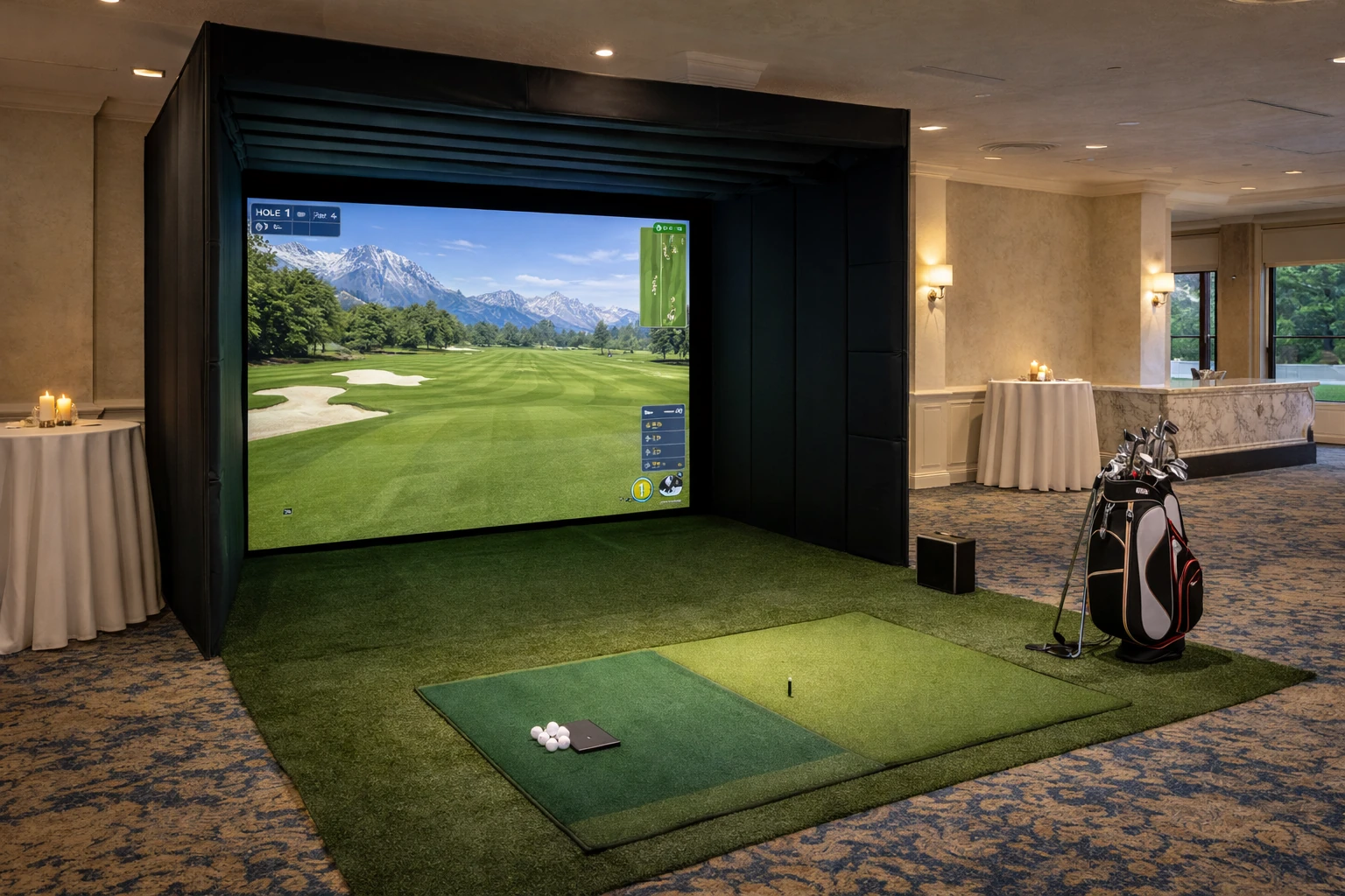 Golf simulator rentals in Delaware with portable golf setup at a corporate or private event