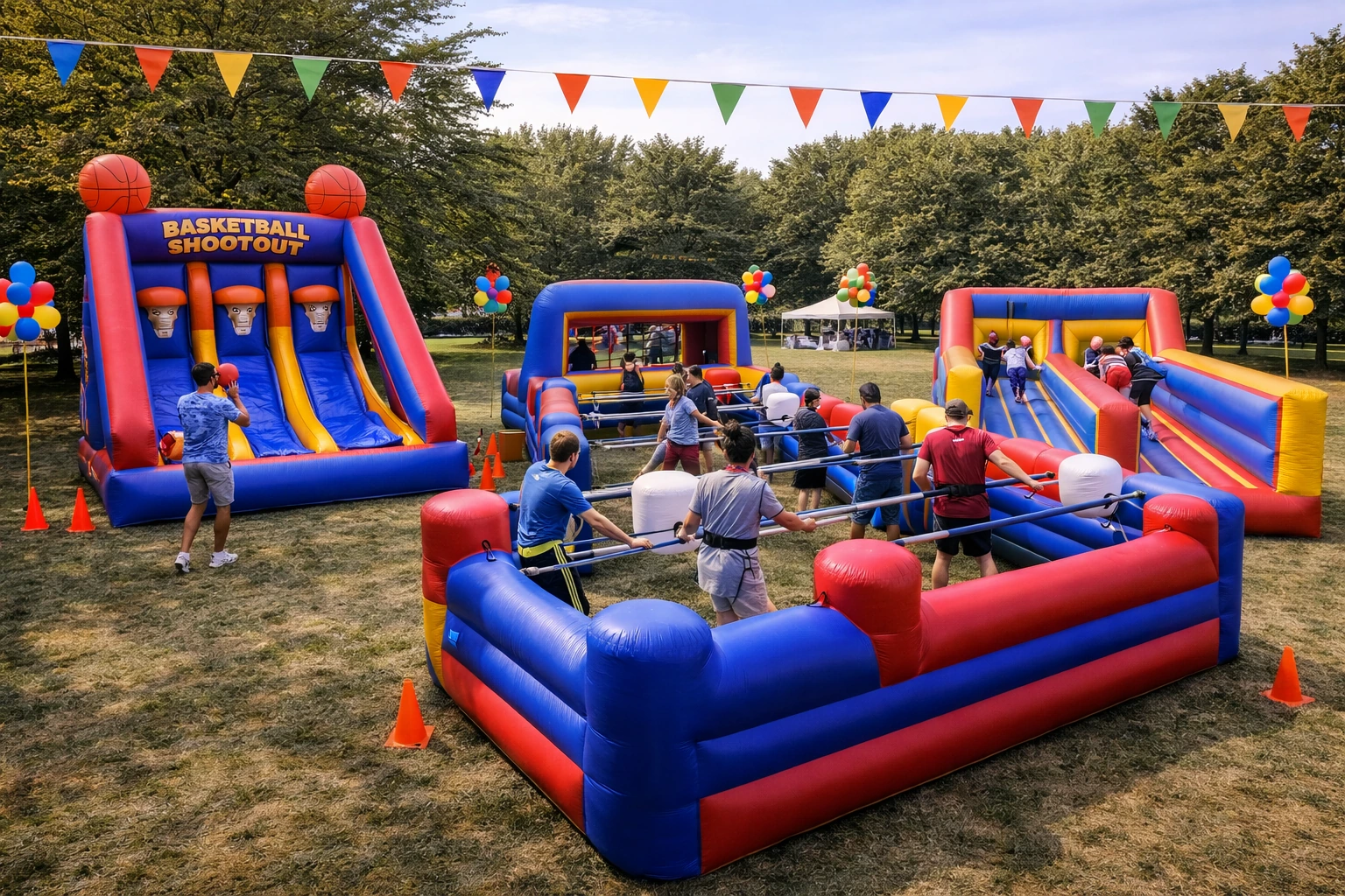 Inflatable game rentals in Delaware with sports inflatables and competitive attractions