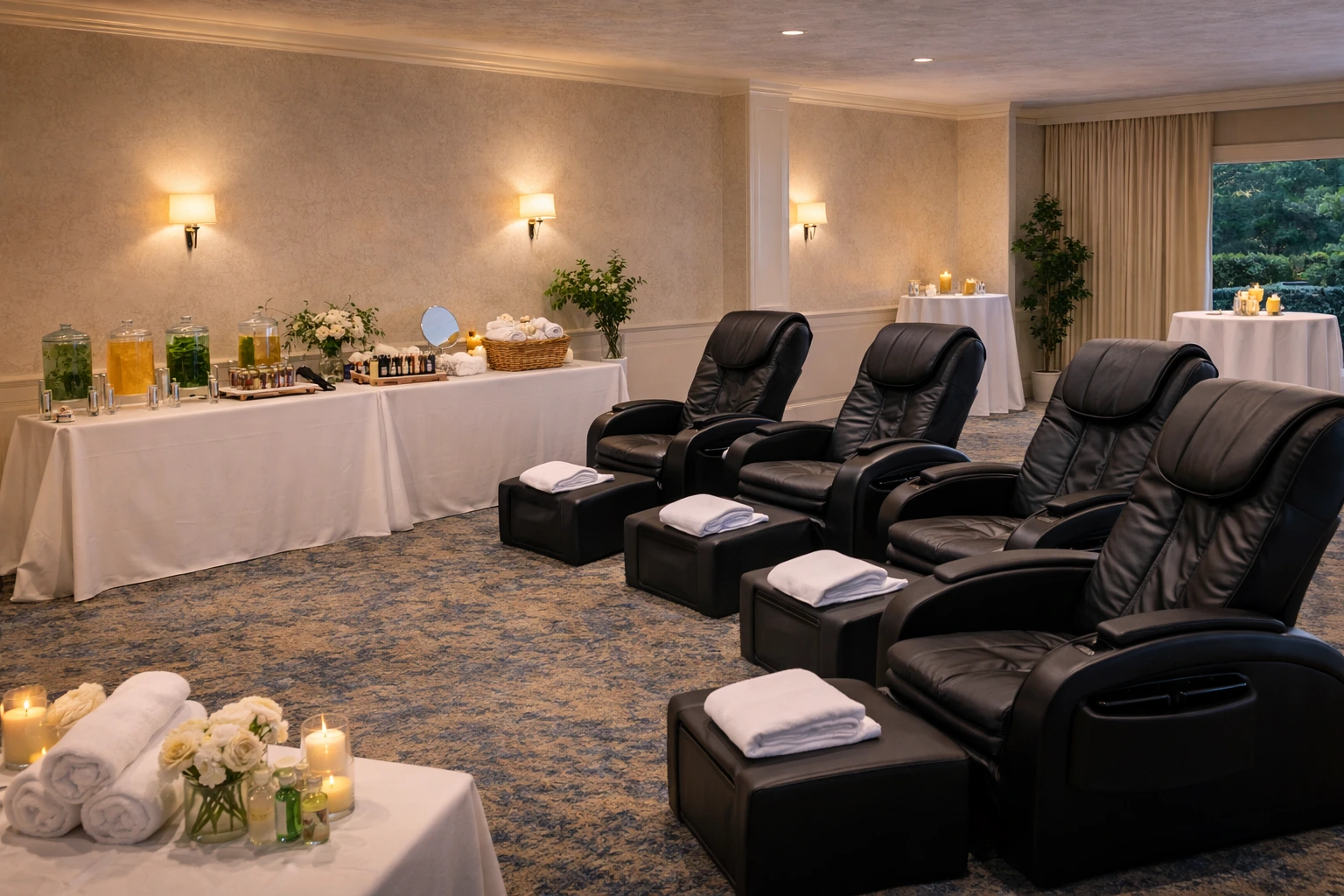 Spa day rentals in Delaware with wellness and relaxation stations for an event