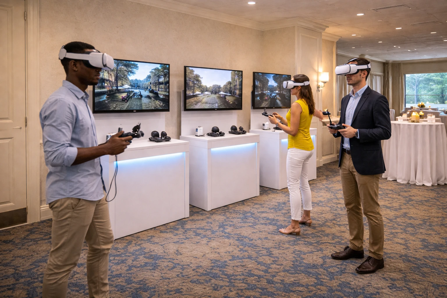 Virtual reality rentals in Delaware with VR headsets and immersive gaming stations at an event