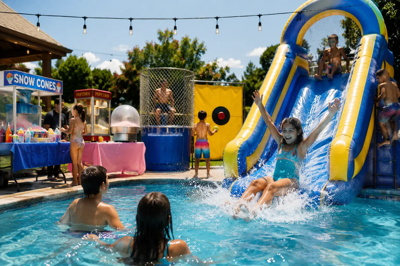 Pool party rentals in Philadelphia PA with inflatable water slide from Party Pros East Coast
