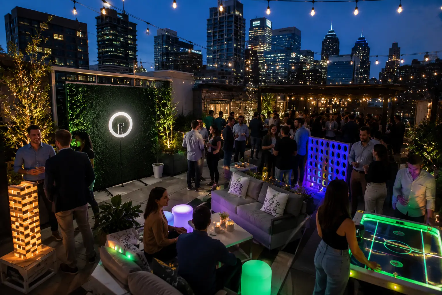 Philadelphia rooftop party rentals with photo booth and glow games