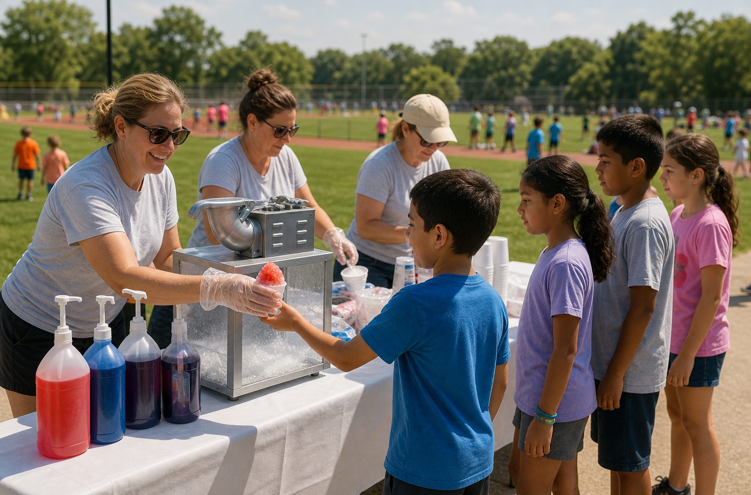 Snow cone station serving students at a Blue Bell Pennsylvania field day
