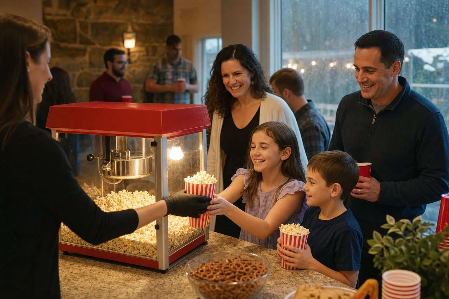 Fresh popcorn served at an indoor Blue Bell Pennsylvania party