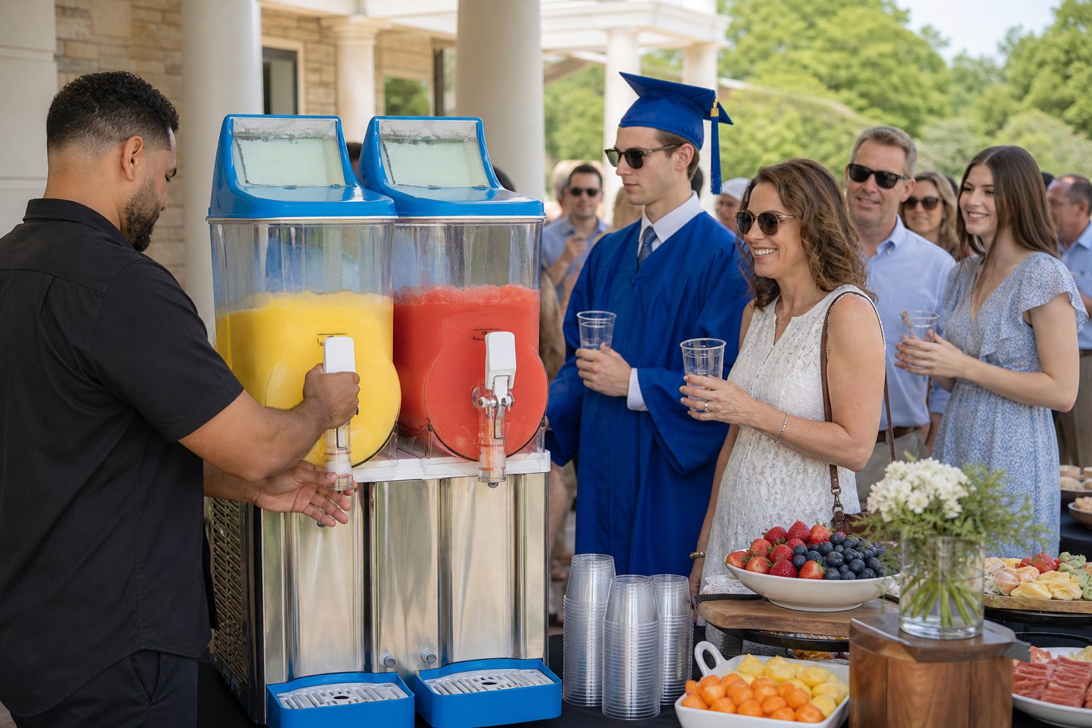 Frozen drink machine serving guests at a Blue Bell graduation party