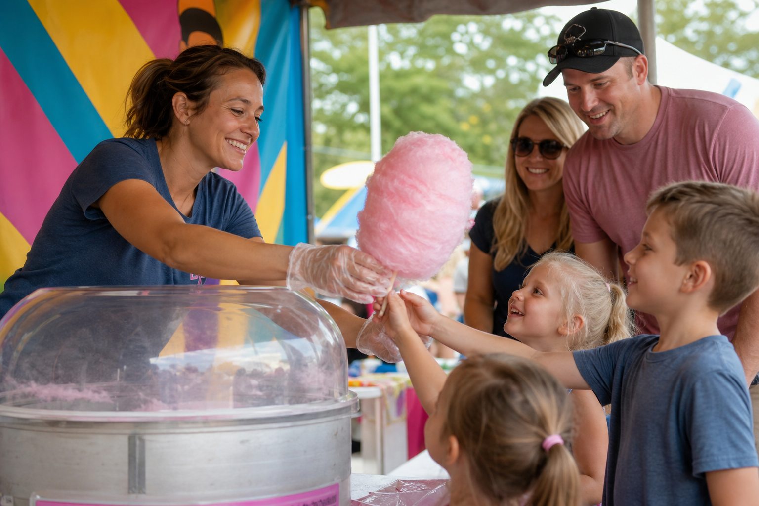 Cotton candy served to children at a Blue Bell Pennsylvania church carnival