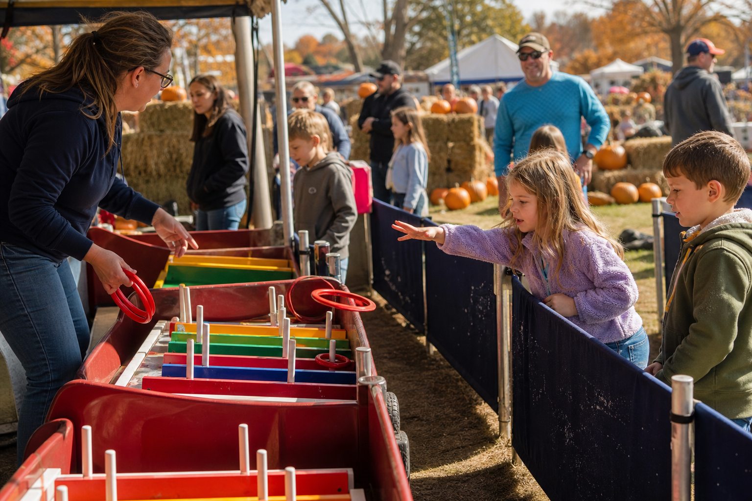 Children playing ring toss at a Blue Bell school fall festival
