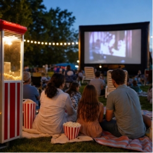outdoor movie night rentals Lancaster PA hero image showing Party Pros East Coast rentals in Lancaster PA
