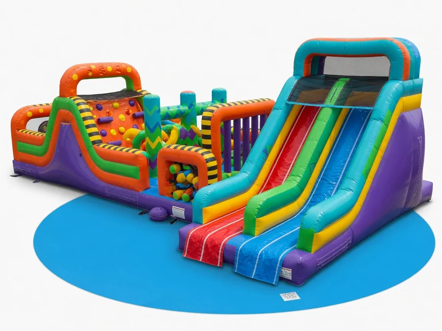100 FT Inflatable Obstacle Course with 24 FT Dual Lane Slide obstacle course rentals option for Meriden, CT