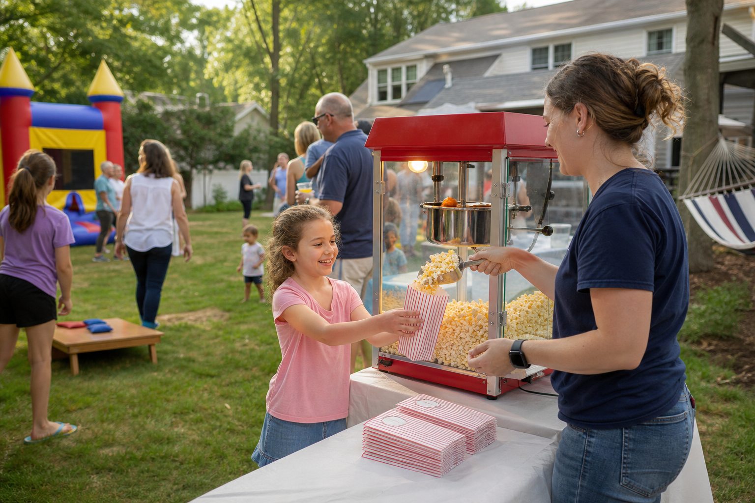 Popcorn served at a mixed-age Blue Bell backyard event
