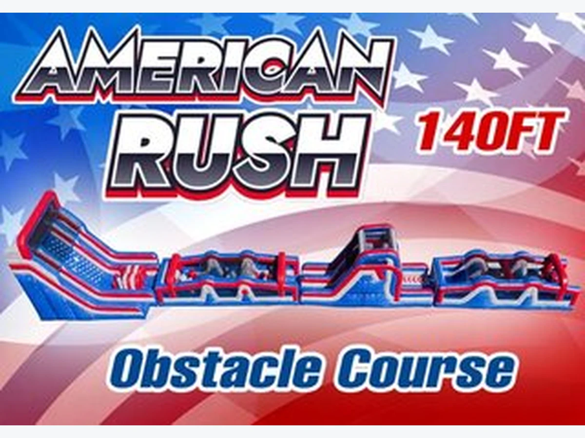 140ft American Rush Obstacle Course 4 Piece Inflatable Challenge obstacle course rentals option for Hialeah, FL