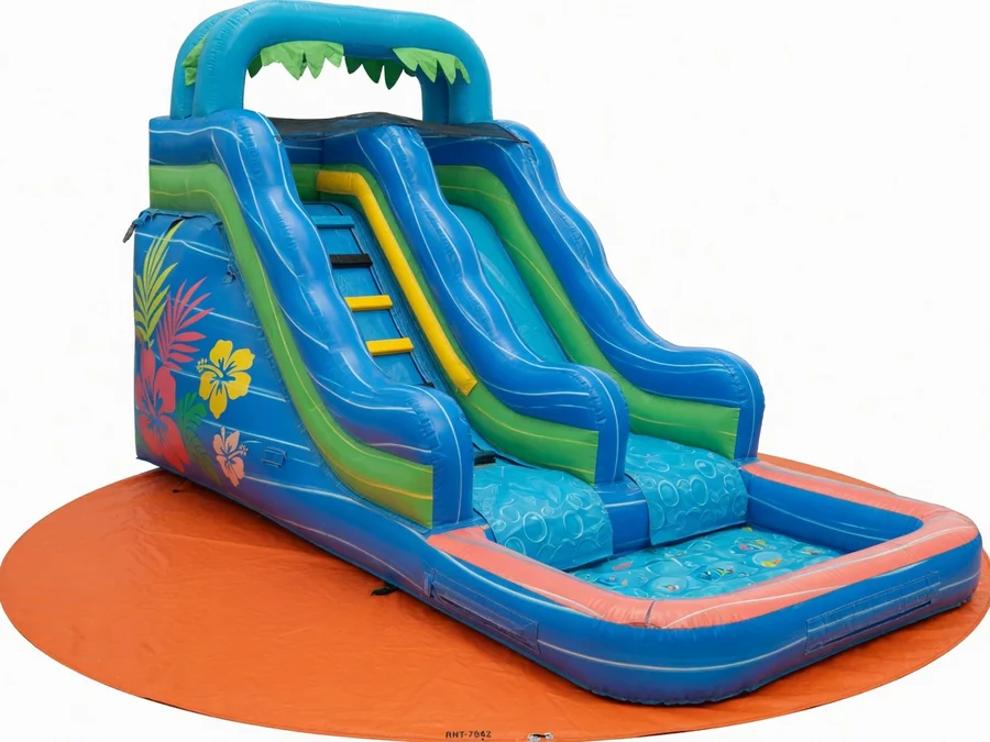 18' Tropical Emerald Rush Double Lane Waterslide water slide rentals option for Charleston, SC