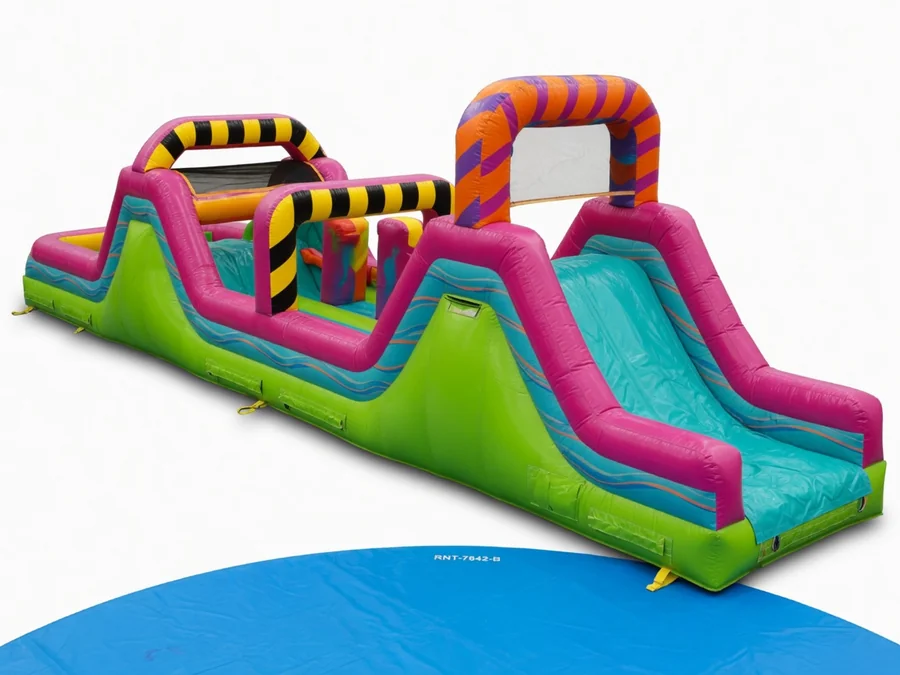 35ft Radical Run Obstacle Course with Small slide obstacle course rentals option for Saco, ME