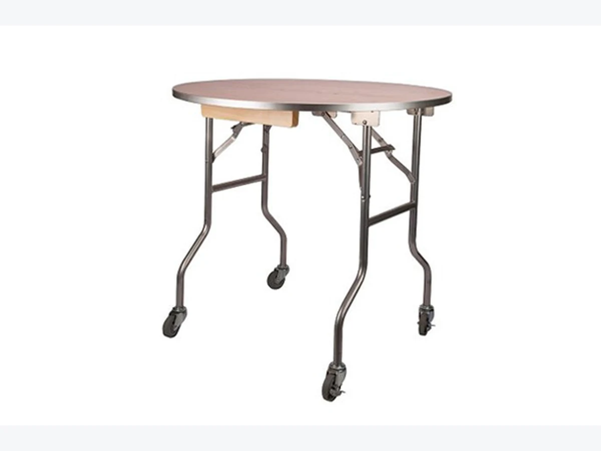 36-Inch Rolling Round Birchwood Table table and chair rentals option for Columbus, GA