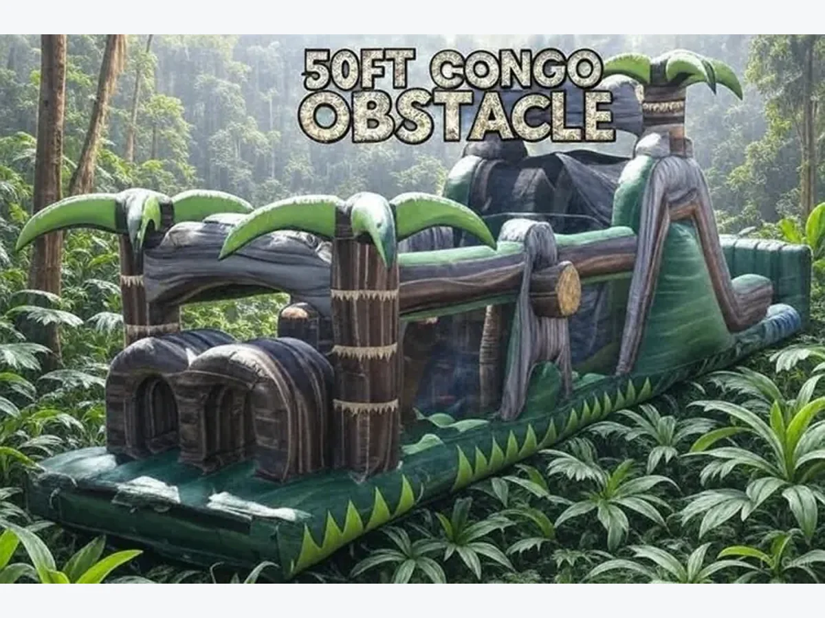 50ft Congo Rainforest Obstacle Course Wet W/Splash Pad obstacle course rentals option for Macon, GA