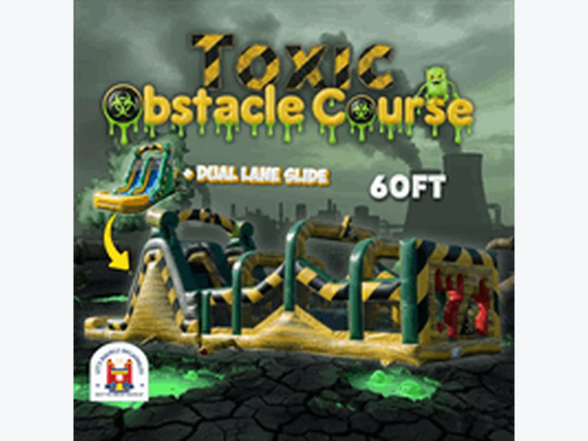 60' Toxic Obstacle Course w/ Dual Lane Slide (Wet/Dry) Obstacle Courses obstacle course rentals option for Charlottesville, VA
