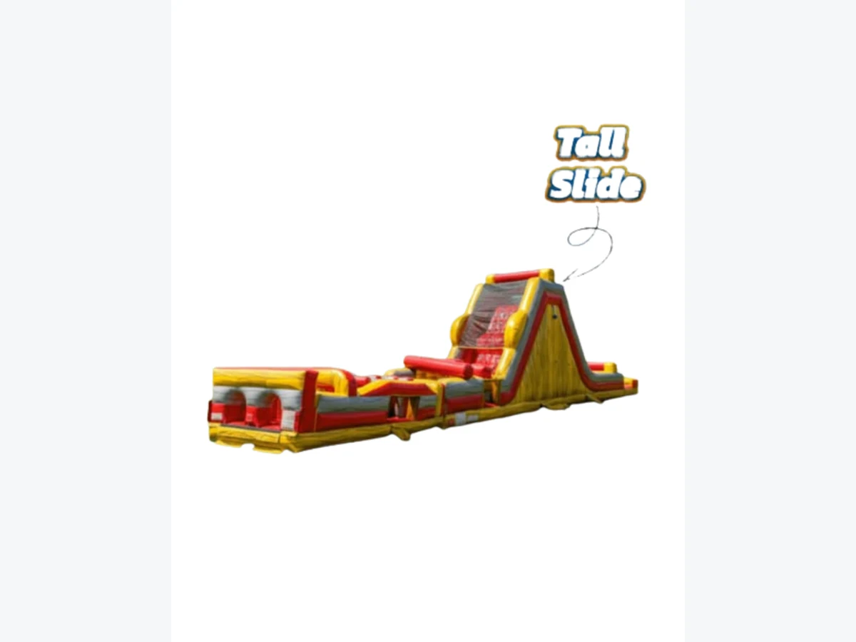 77' Red Marble Obstacle Course with Climbing wall obstacle course rentals option for Bridgeport, CT