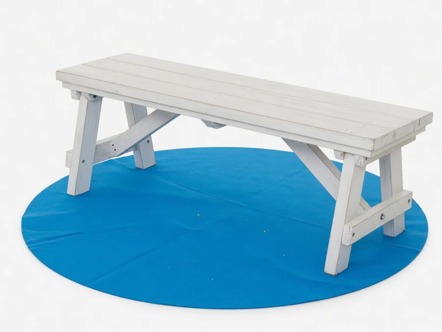 8' Farm White Wood Bench table and chair rentals rental option in Charleston, SC