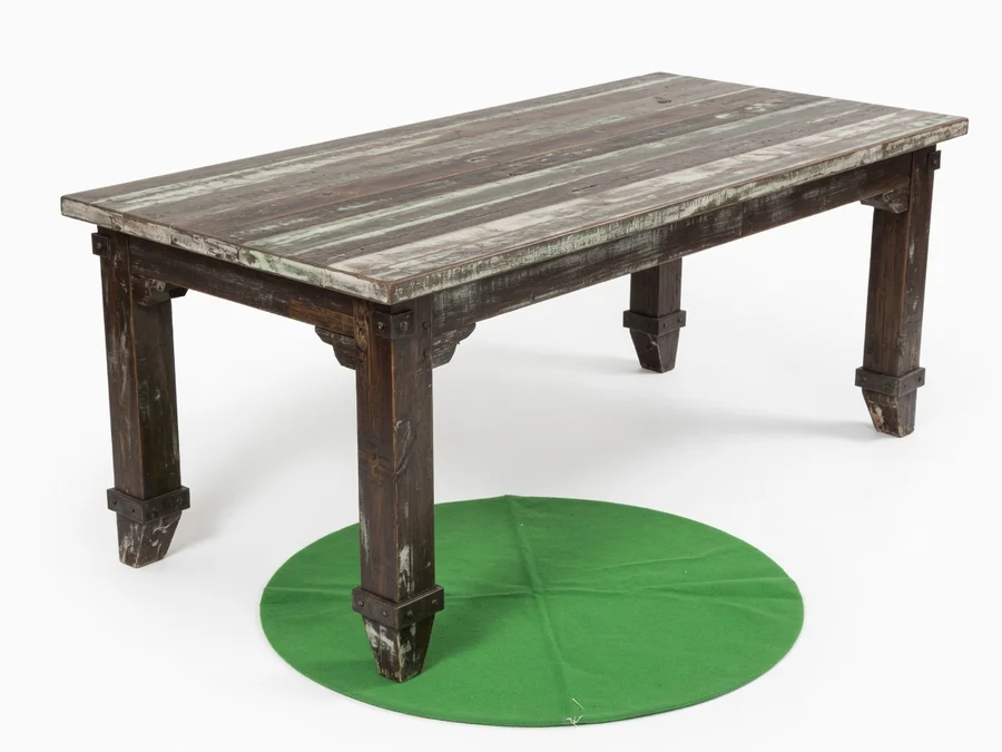 8 x 42 White Wash Industrial Farm Table table and chair rentals rental option in Lynn, MA