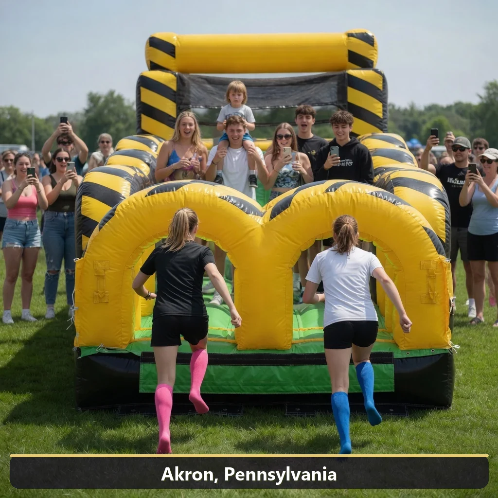 Inflatable obstacle course rental for events in Akron, Pennsylvania