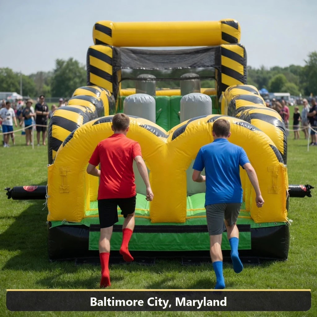 Inflatable obstacle course rental for events in Baltimore City, Maryland