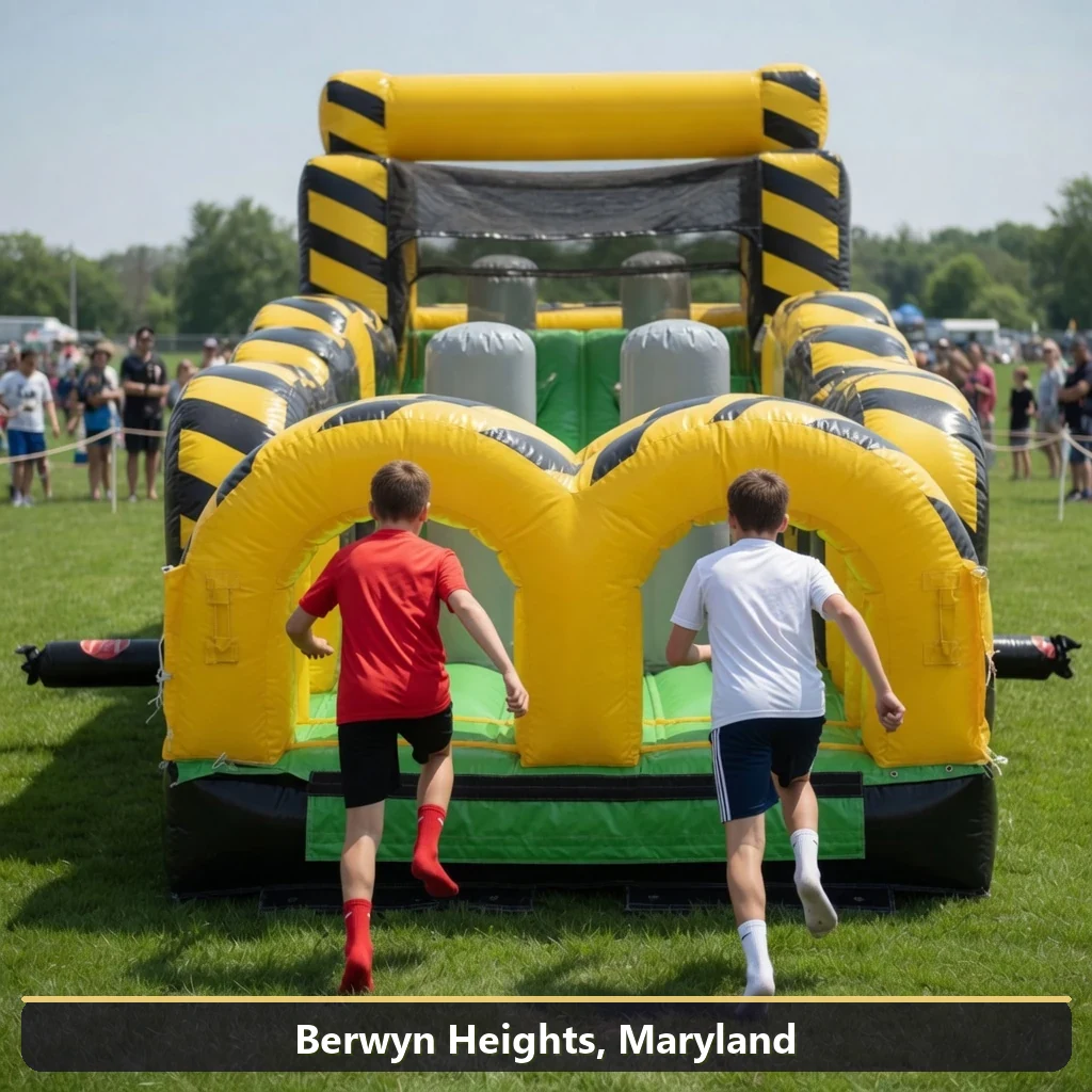Inflatable obstacle course rental for events in Berwyn Heights, Maryland