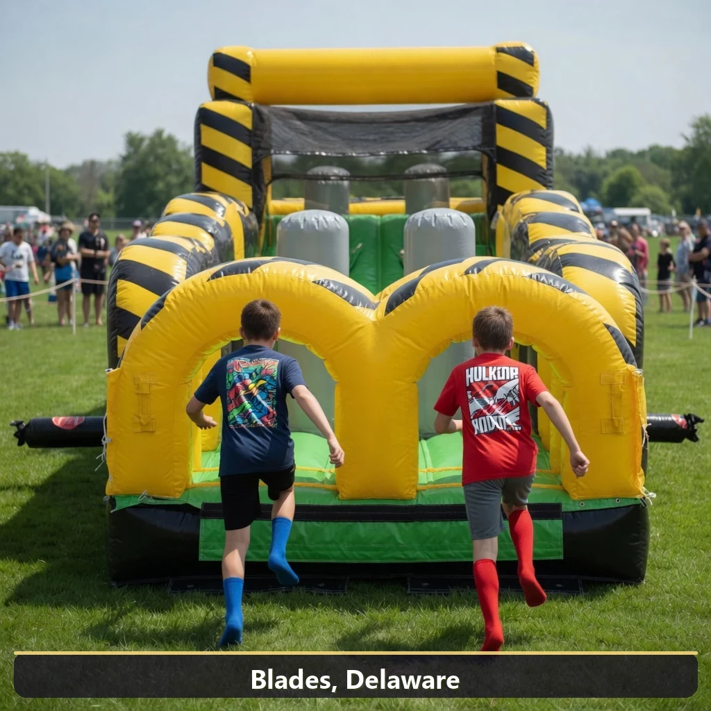 Inflatable obstacle course rental for events in Blades, Delaware