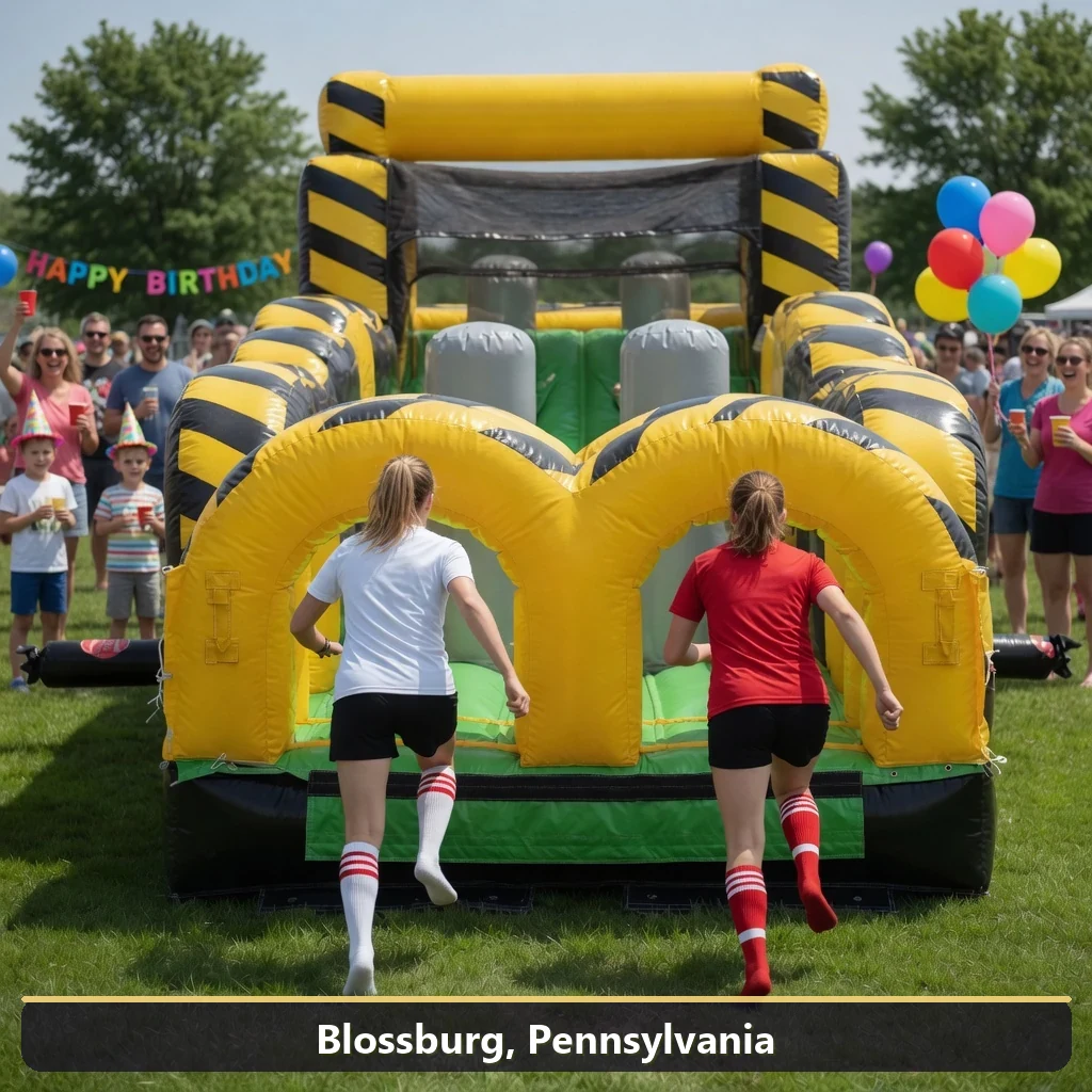 Inflatable obstacle course rental for events in Blossburg, Pennsylvania