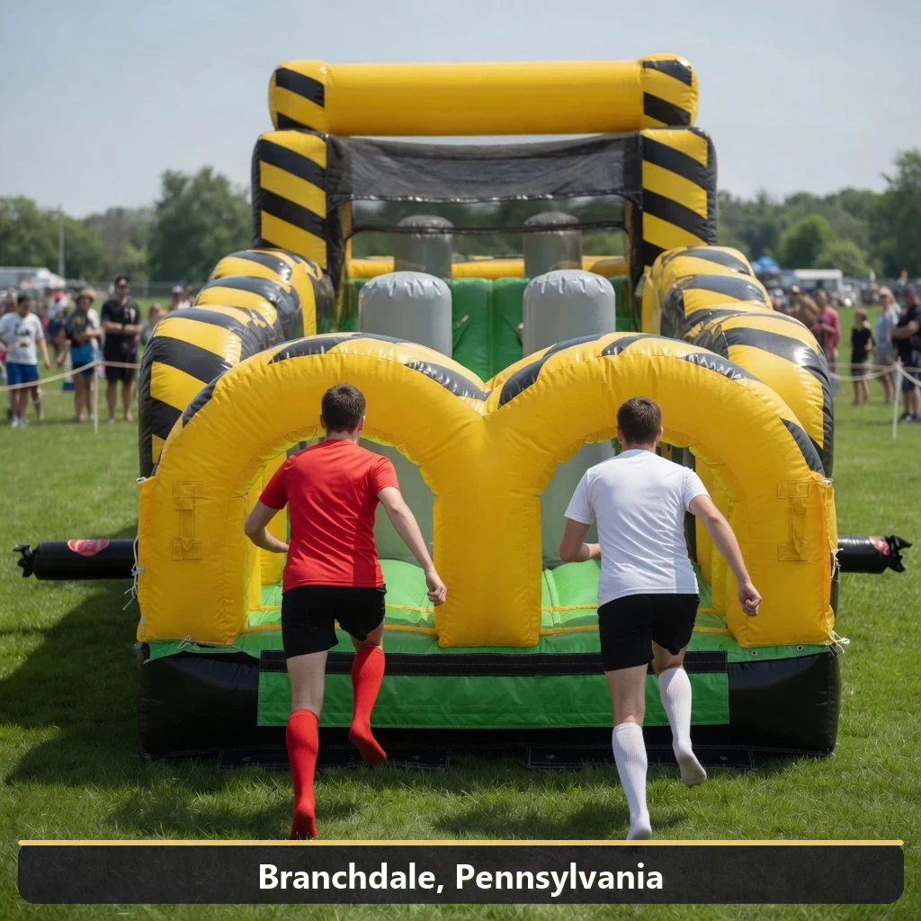 Inflatable obstacle course rental for events in Branchdale, Pennsylvania