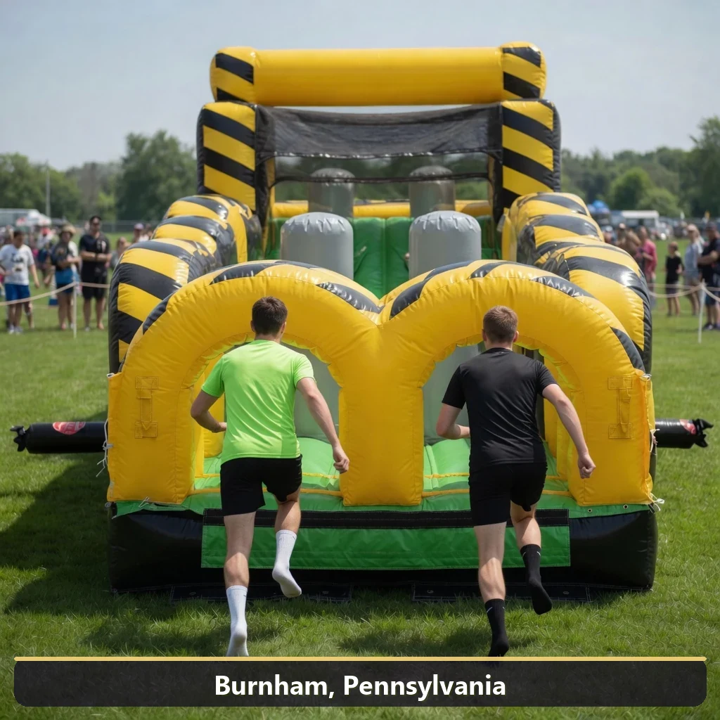Inflatable obstacle course rental for events in Burnham, Pennsylvania