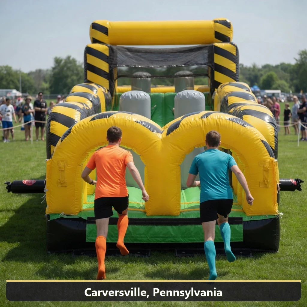 Inflatable obstacle course rental for events in Carversville, Pennsylvania