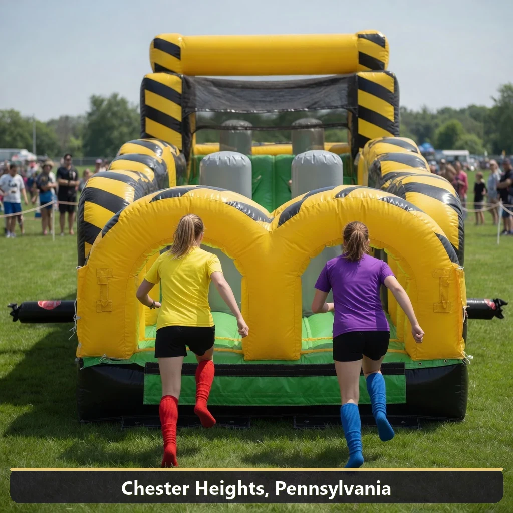 Inflatable obstacle course rental for events in Chester Heights, Pennsylvania