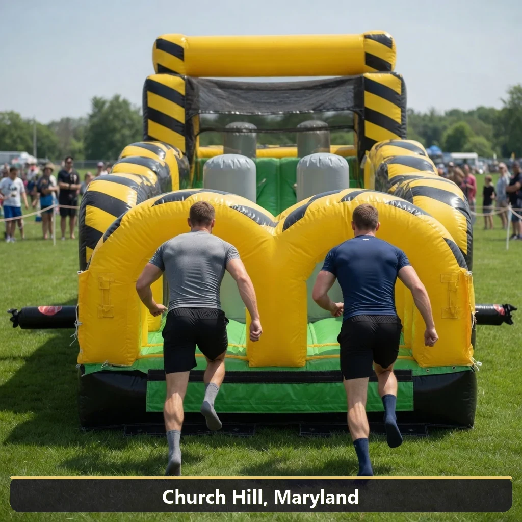 Inflatable obstacle course rental for events in Church Hill, Maryland