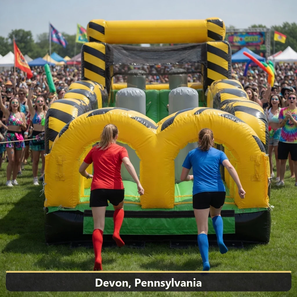 Inflatable obstacle course rental for events in Devon, Pennsylvania