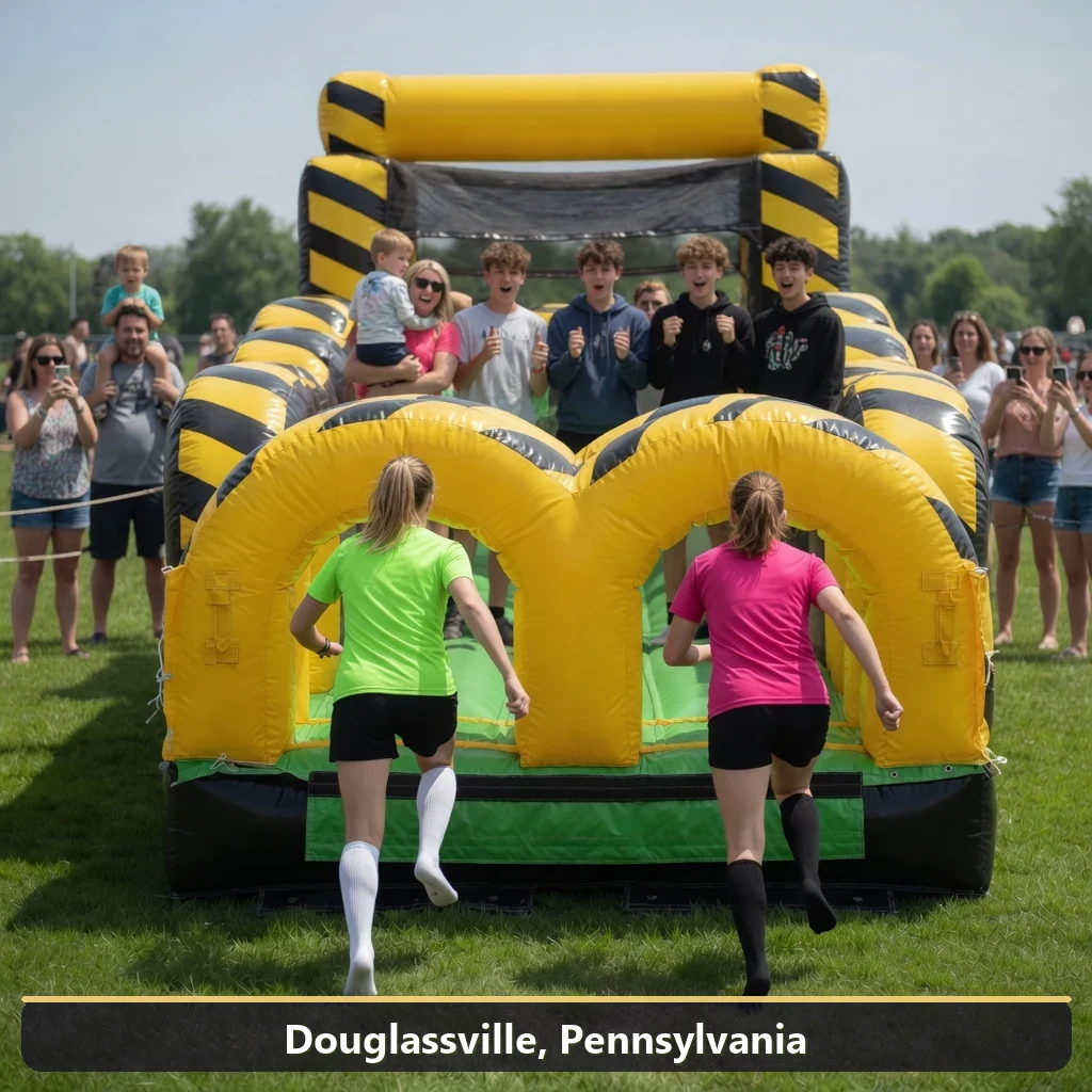 Inflatable obstacle course rental for events in Douglassville, Pennsylvania