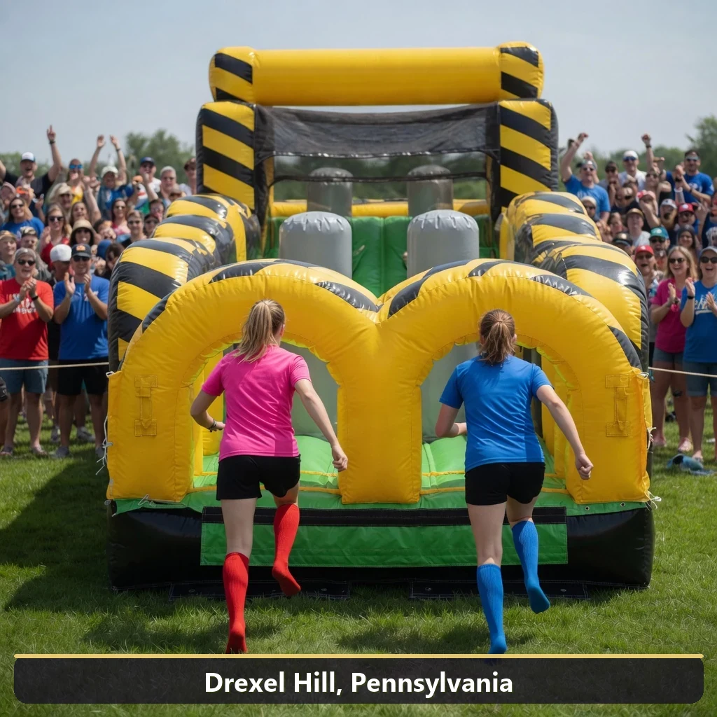 Inflatable obstacle course rental for events in Drexel Hill, Pennsylvania