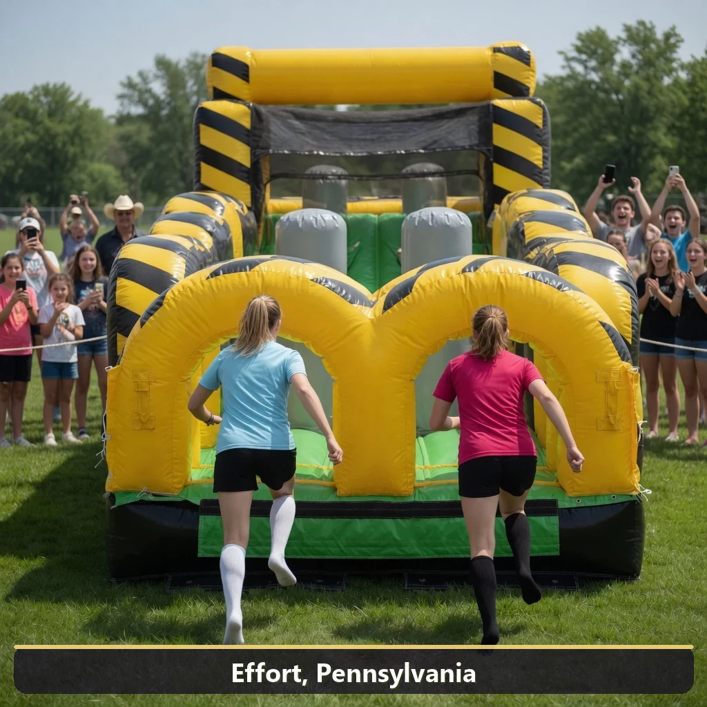 Inflatable obstacle course rental for events in Effort, Pennsylvania