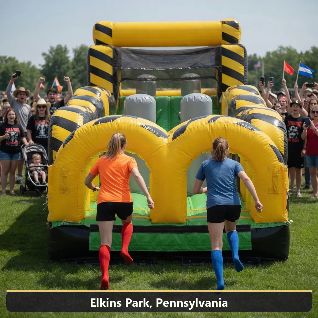 Inflatable obstacle course rental for events in Elkins Park, Pennsylvania