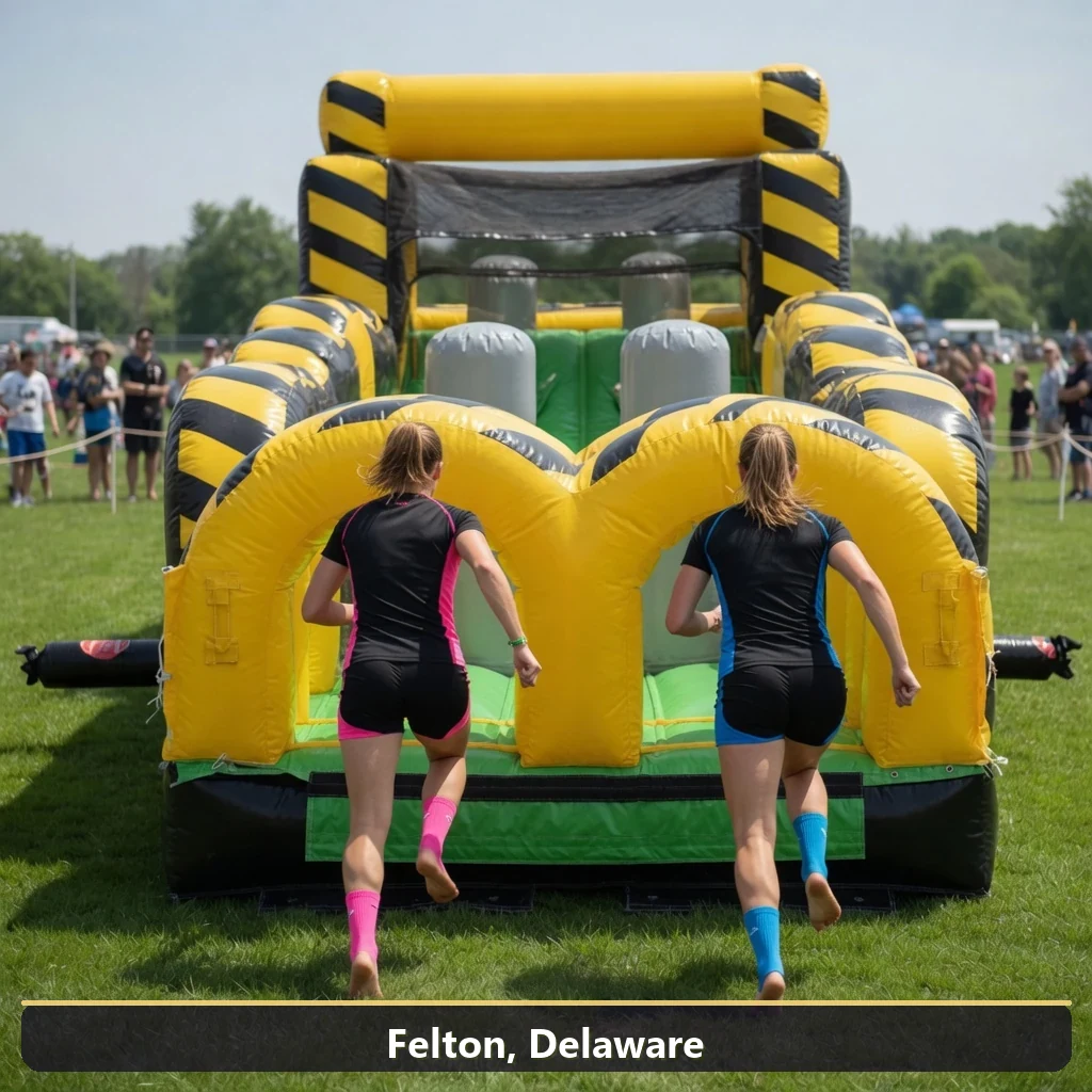 Inflatable obstacle course rental for events in Felton, Delaware