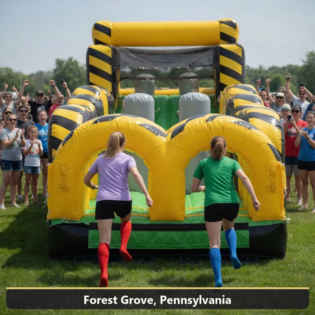 Inflatable obstacle course rental for events in Forest Grove, Pennsylvania