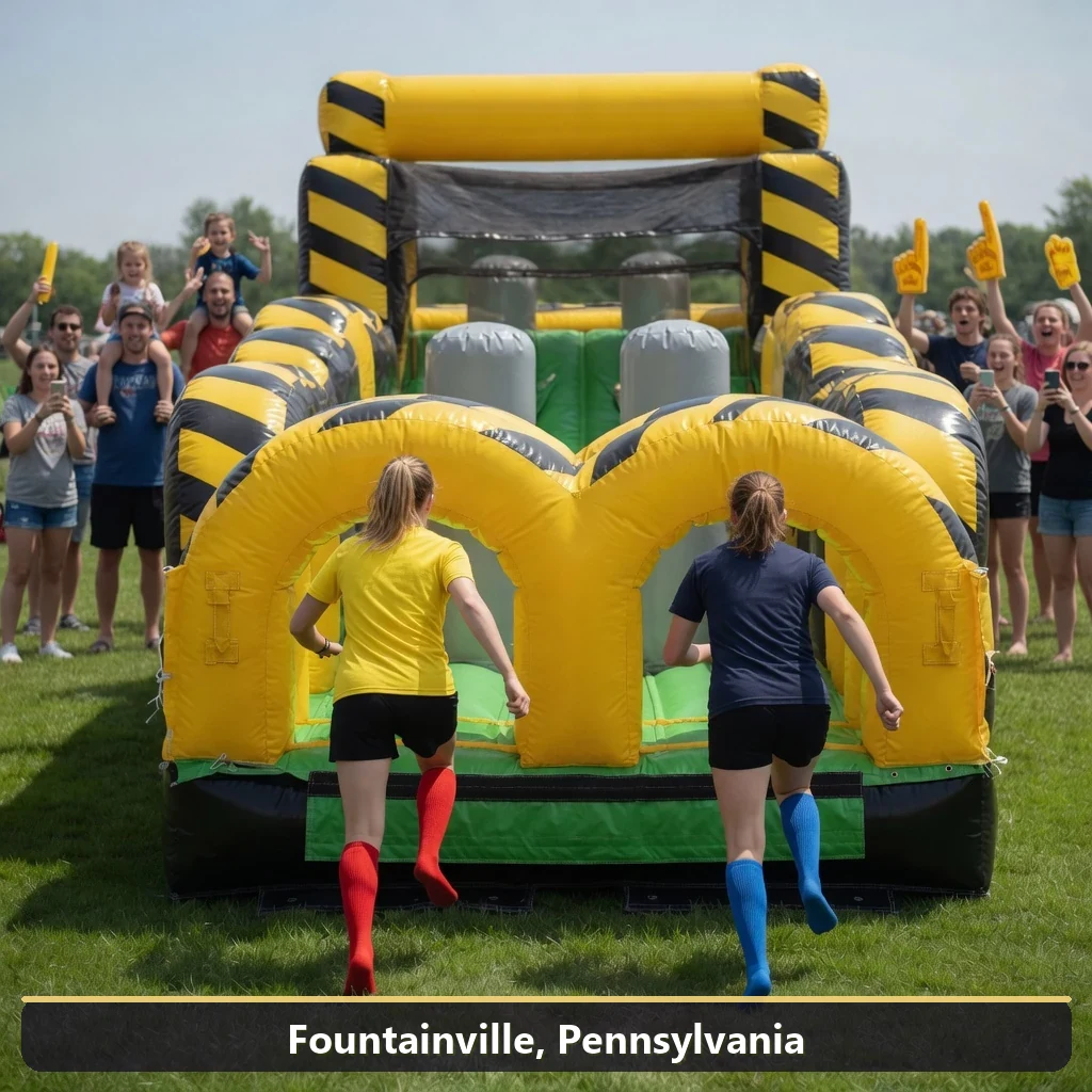 Inflatable obstacle course rental for events in Fountainville, Pennsylvania